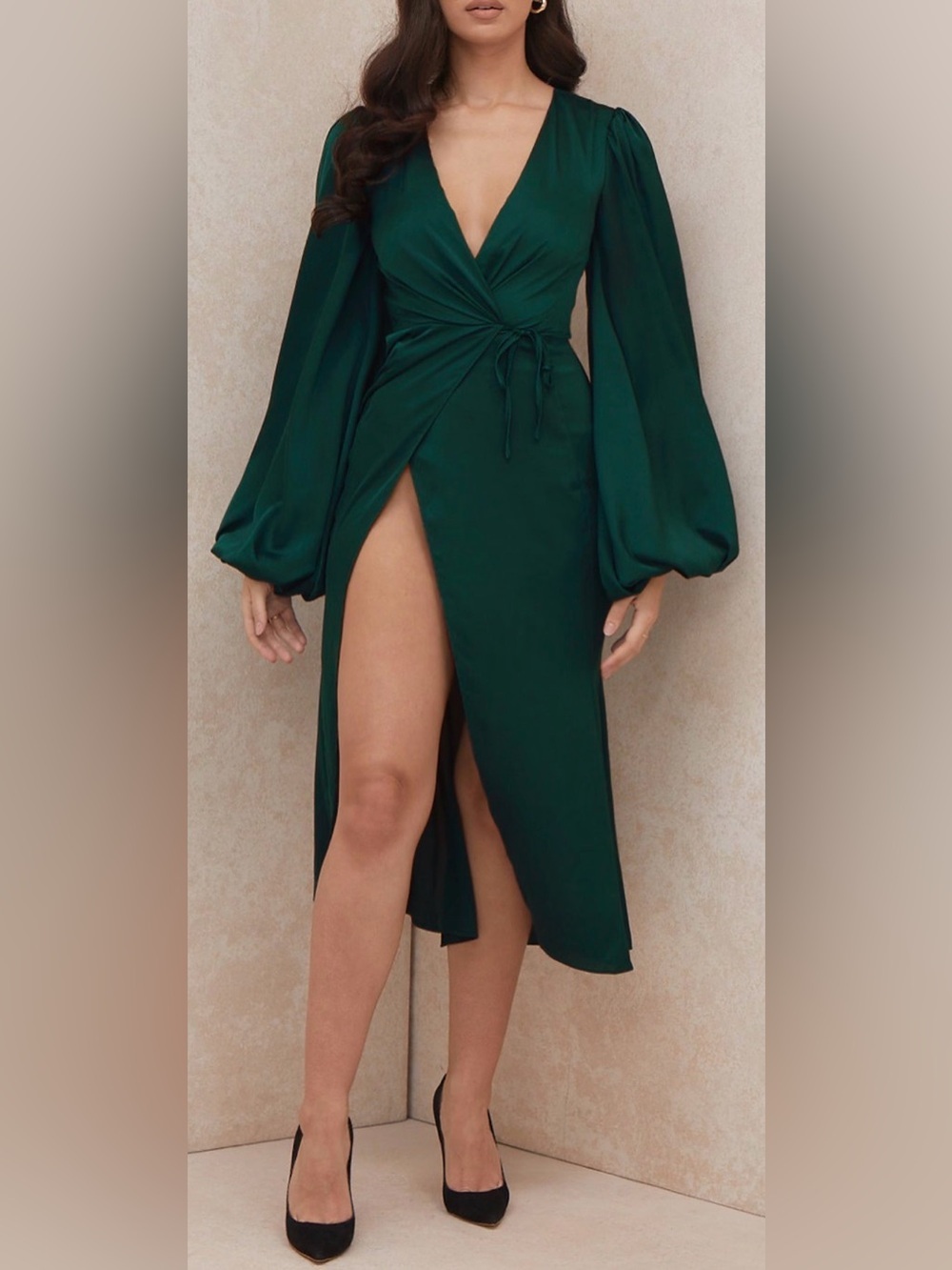 NEW HOUSE OF CB Shilol wrap dress emerald green Sz XS